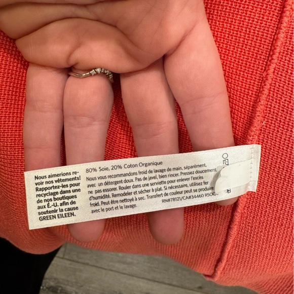 Eileen fisher coral silk/cotton blend open front cardigan with fold over cuffs - Picture 5 of 8